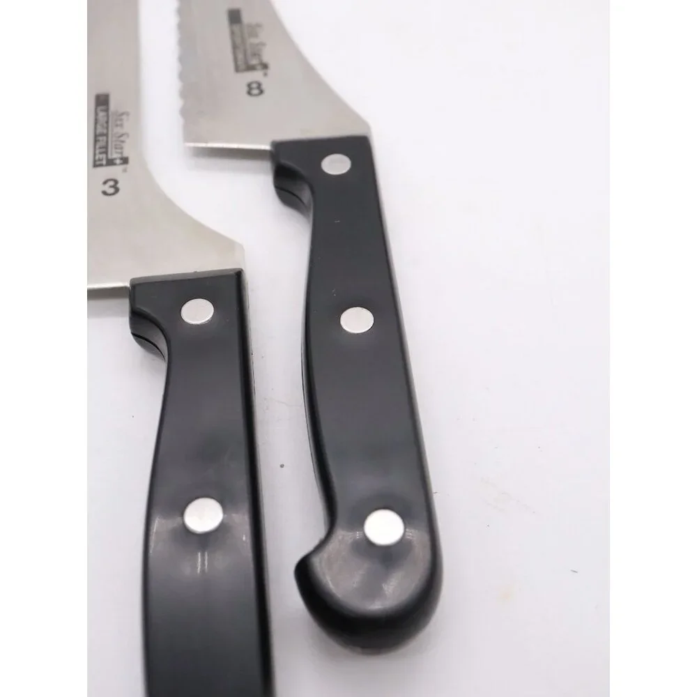 3 Ronco Six Star Knives - 3 Large Filet 7 Boning 8‎ Sportsman SS Full Tang